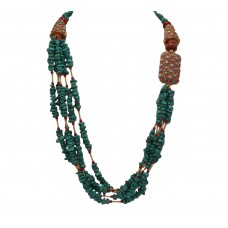 Gold Plated Alloy Metal Traditional Tibetan Necklace, Powder Turquoise Coral